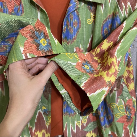 ColdWater Creek 3/4 sleeve jacket embroidered green orange paisley floral Sz XL - Picture 7 of 9